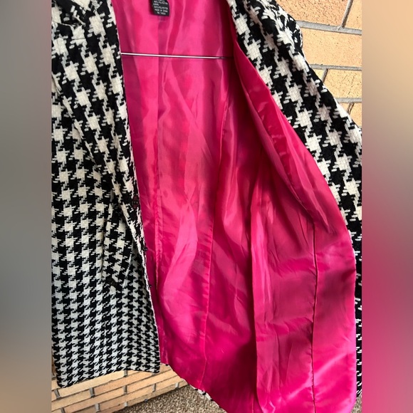 Focus 2000 Black & White Houndstooth Check Long Buttoned Coat Size 6 - Picture 5 of 8